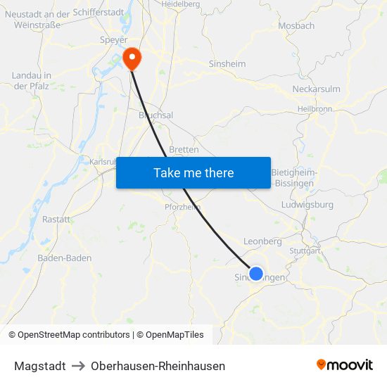 Magstadt to Oberhausen-Rheinhausen map