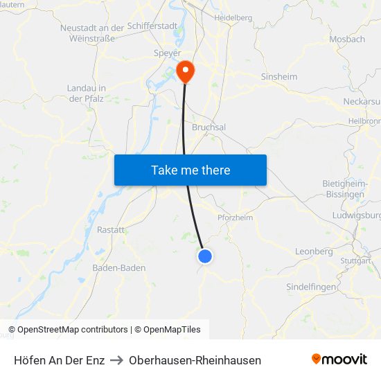 Höfen An Der Enz to Oberhausen-Rheinhausen map