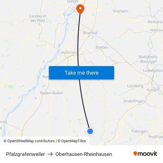 Pfalzgrafenweiler to Oberhausen-Rheinhausen map