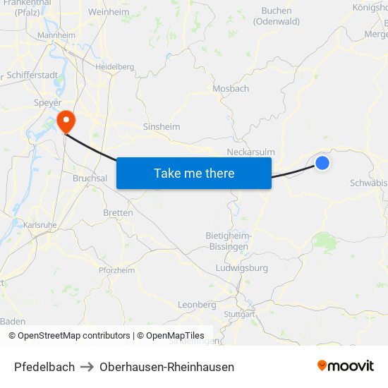 Pfedelbach to Oberhausen-Rheinhausen map