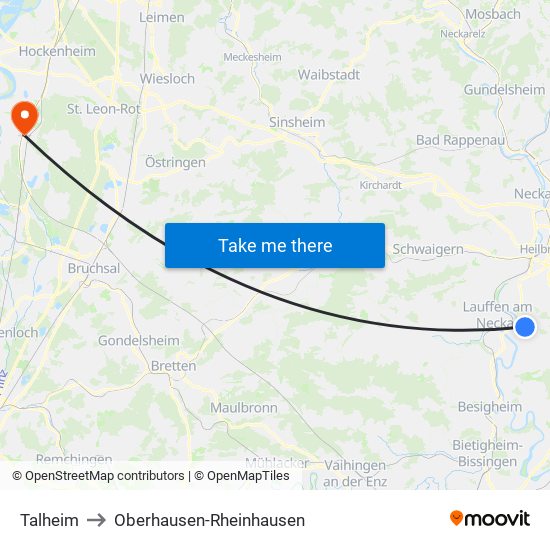 Talheim to Oberhausen-Rheinhausen map