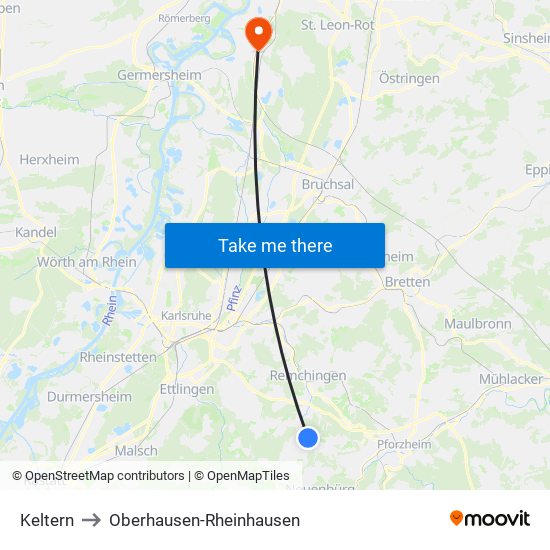 Keltern to Oberhausen-Rheinhausen map