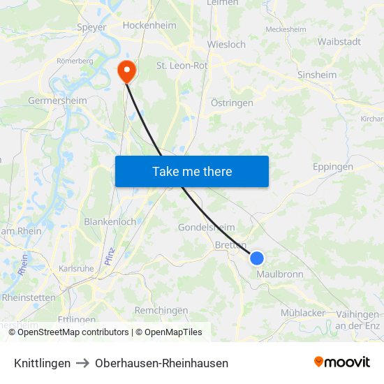 Knittlingen to Oberhausen-Rheinhausen map