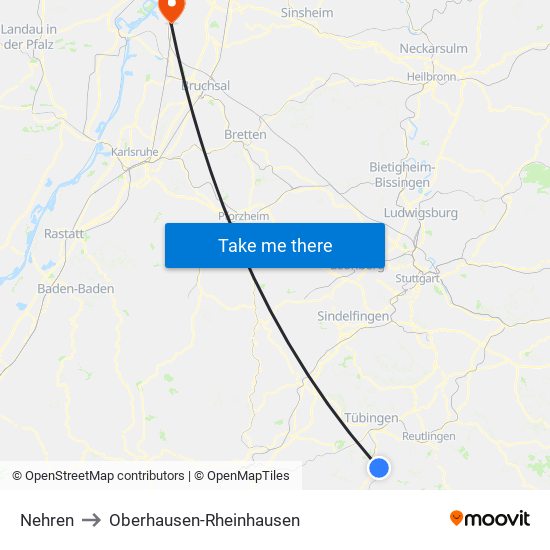 Nehren to Oberhausen-Rheinhausen map