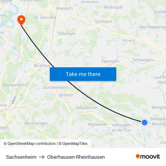 Sachsenheim to Oberhausen-Rheinhausen map