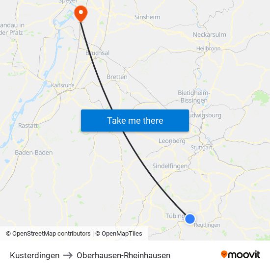 Kusterdingen to Oberhausen-Rheinhausen map