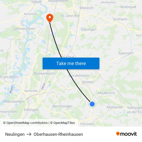 Neulingen to Oberhausen-Rheinhausen map