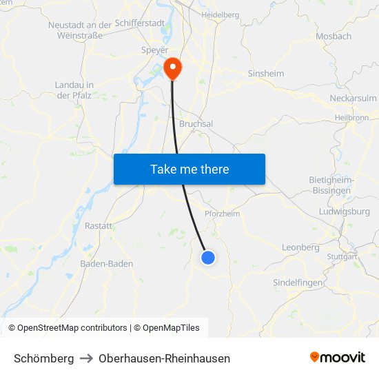 Schömberg to Oberhausen-Rheinhausen map