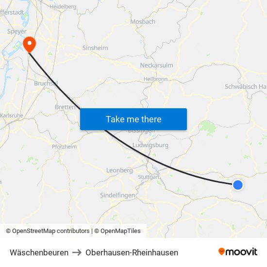 Wäschenbeuren to Oberhausen-Rheinhausen map