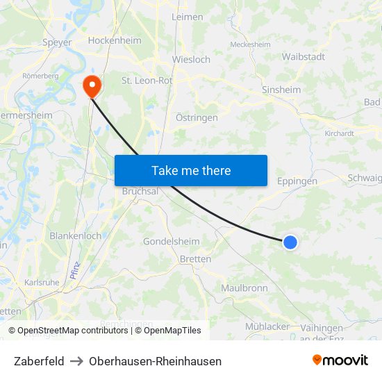 Zaberfeld to Oberhausen-Rheinhausen map