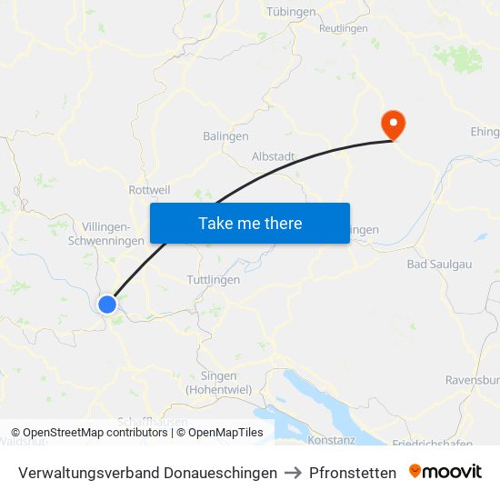 Verwaltungsverband Donaueschingen to Pfronstetten map