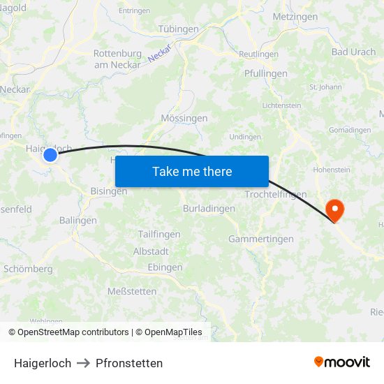 Haigerloch to Pfronstetten map