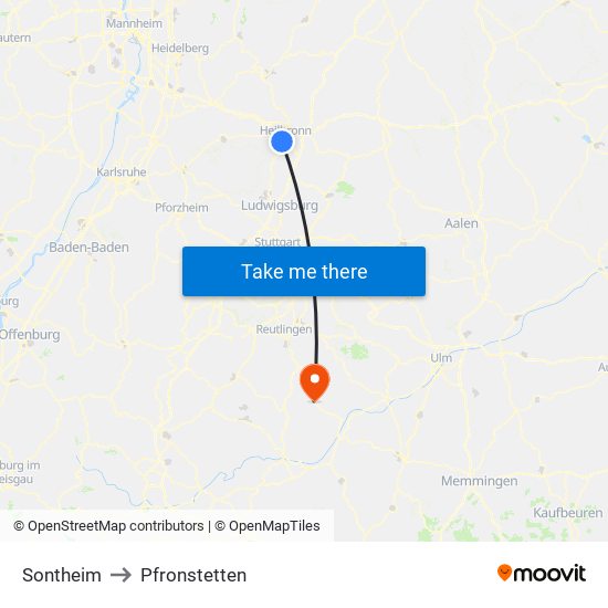 Sontheim to Pfronstetten map