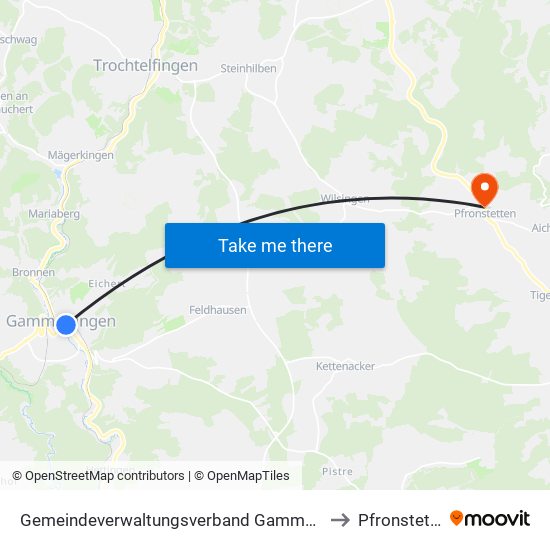 Gemeindeverwaltungsverband Gammertingen to Pfronstetten map