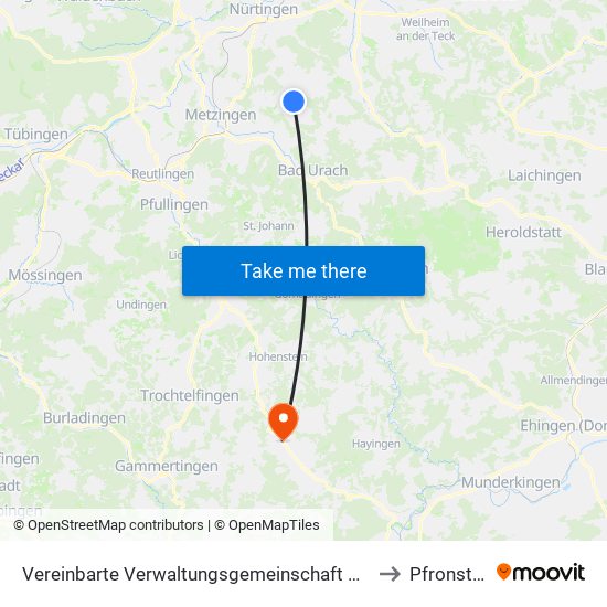 Vereinbarte Verwaltungsgemeinschaft Der Stadt Neuffen to Pfronstetten map