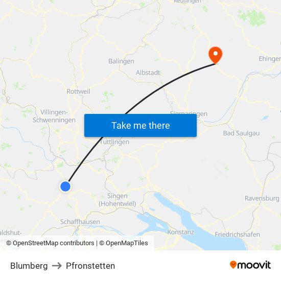 Blumberg to Pfronstetten map