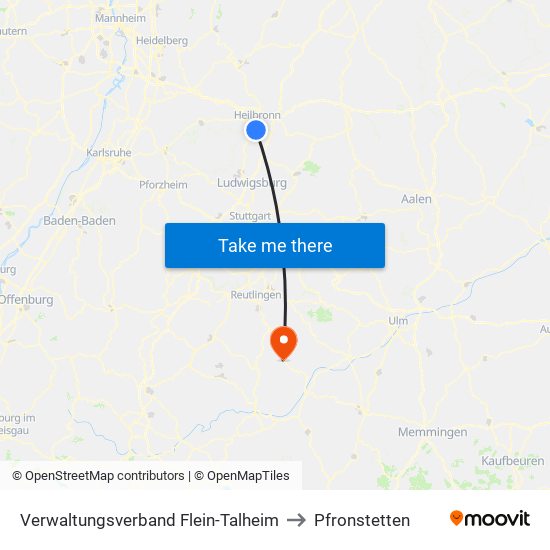 Verwaltungsverband Flein-Talheim to Pfronstetten map