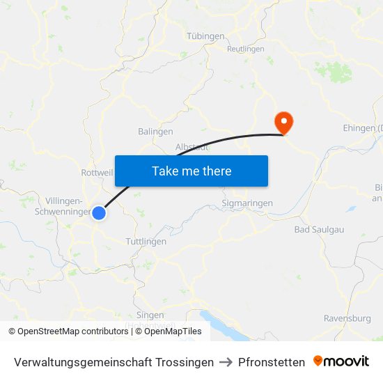 Verwaltungsgemeinschaft Trossingen to Pfronstetten map