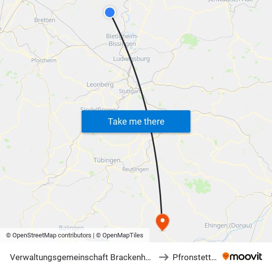 Verwaltungsgemeinschaft Brackenheim to Pfronstetten map