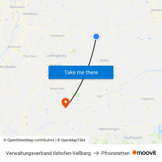 Verwaltungsverband Ilshofen-Vellberg to Pfronstetten map