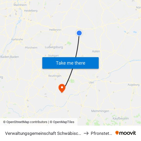 Verwaltungsgemeinschaft Schwäbisch Hall to Pfronstetten map