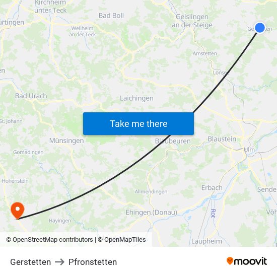 Gerstetten to Pfronstetten map