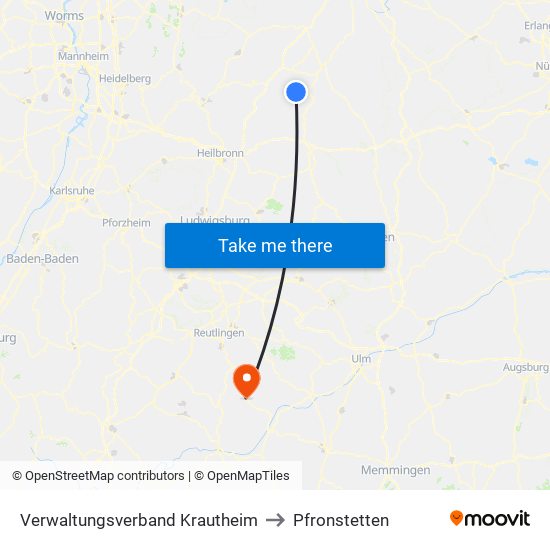 Verwaltungsverband Krautheim to Pfronstetten map