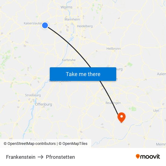 Frankenstein to Pfronstetten map