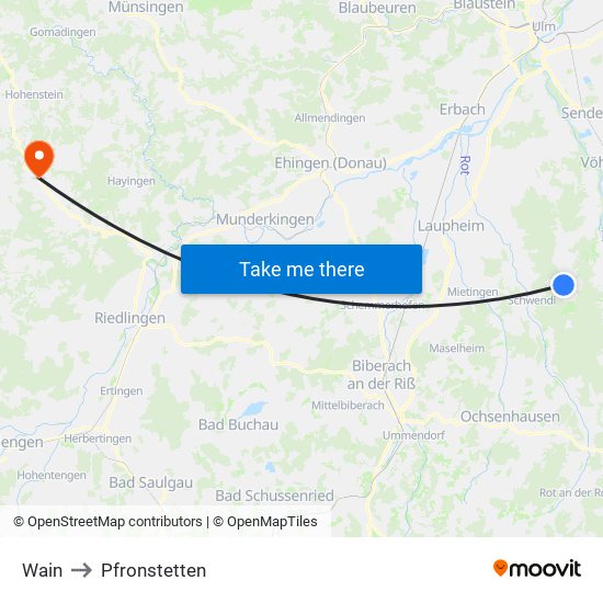 Wain to Pfronstetten map