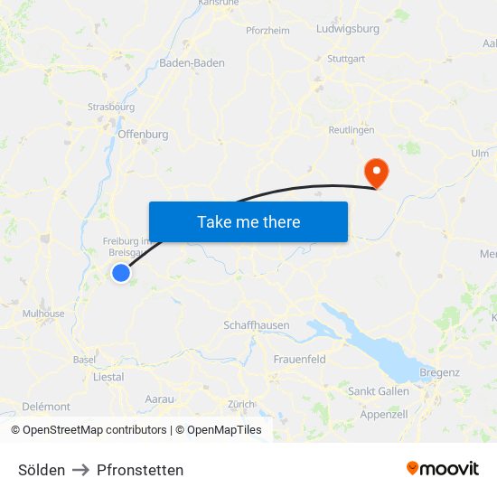 Sölden to Pfronstetten map