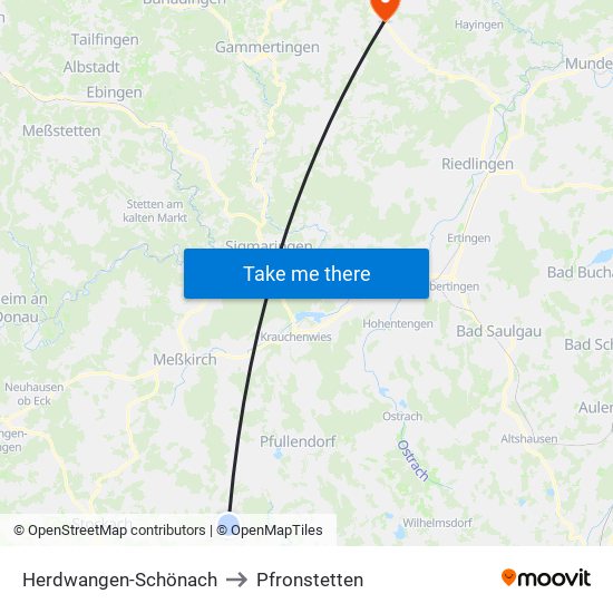 Herdwangen-Schönach to Pfronstetten map