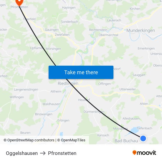 Oggelshausen to Pfronstetten map