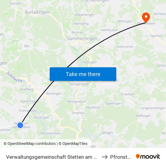 Verwaltungsgemeinschaft Stetten am Kalten Markt to Pfronstetten map