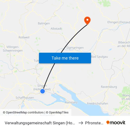 Verwaltungsgemeinschaft Singen (Hohentwiel) to Pfronstetten map