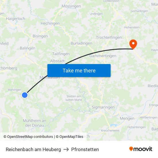 Reichenbach am Heuberg to Pfronstetten map