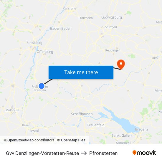 Gvv Denzlingen-Vörstetten-Reute to Pfronstetten map