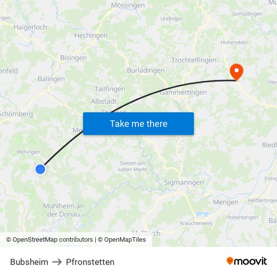 Bubsheim to Pfronstetten map