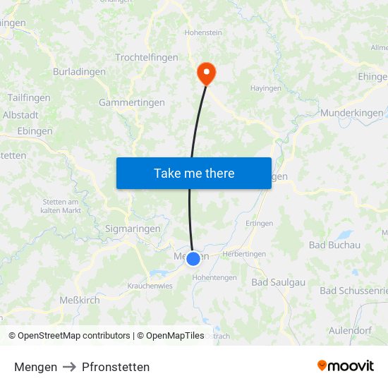 Mengen to Pfronstetten map