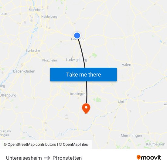 Untereisesheim to Pfronstetten map