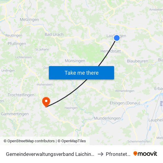 Gemeindeverwaltungsverband Laichinger Alb to Pfronstetten map