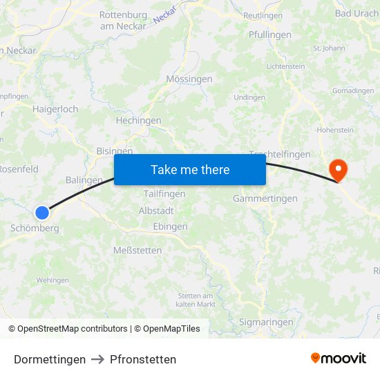 Dormettingen to Pfronstetten map