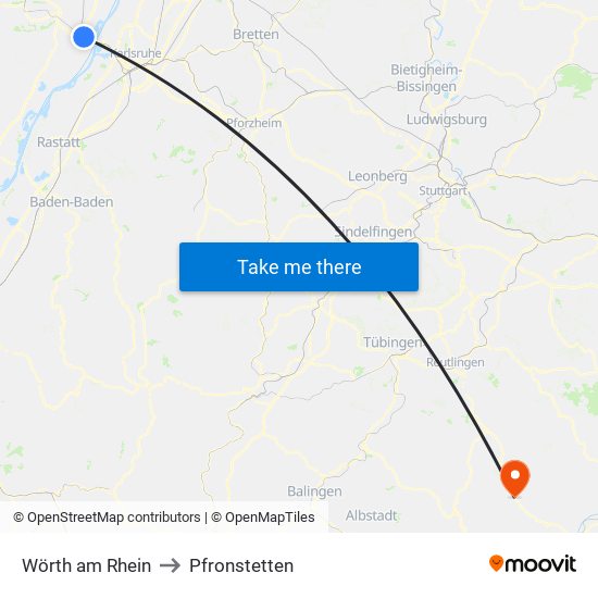 Wörth am Rhein to Pfronstetten map