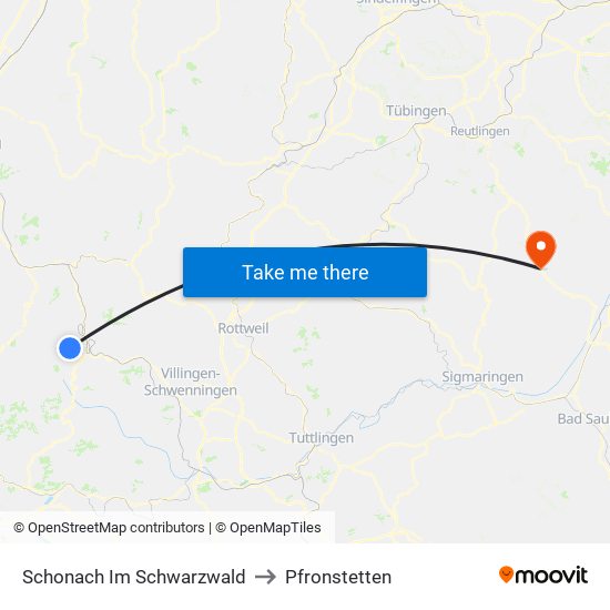 Schonach Im Schwarzwald to Pfronstetten map