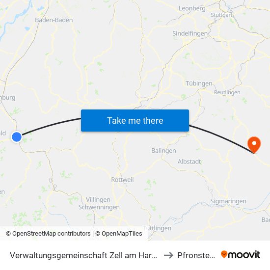 Verwaltungsgemeinschaft Zell am Harmersbach to Pfronstetten map