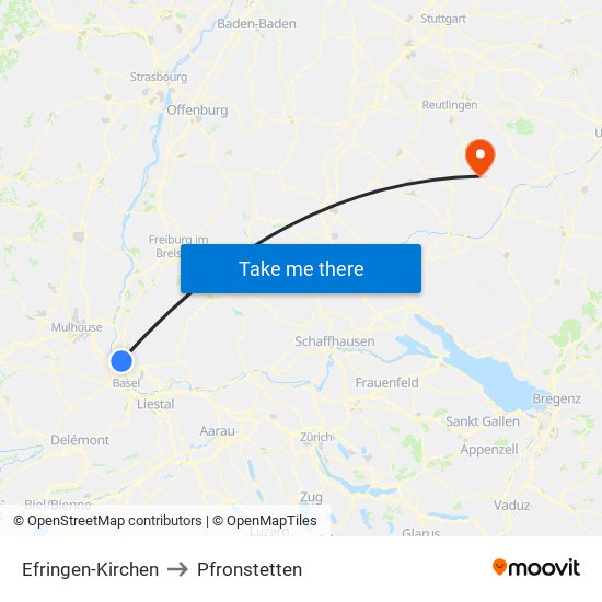 Efringen-Kirchen to Pfronstetten map