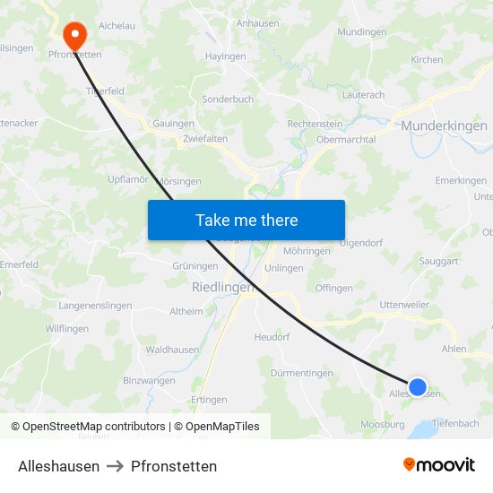 Alleshausen to Pfronstetten map
