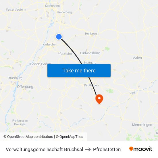 Verwaltungsgemeinschaft Bruchsal to Pfronstetten map