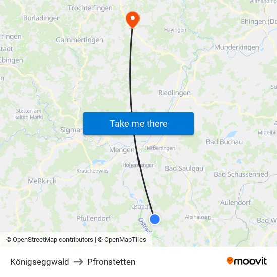 Königseggwald to Pfronstetten map