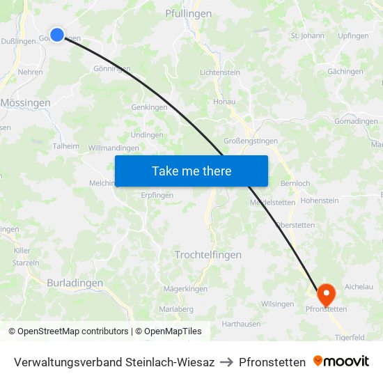 Verwaltungsverband Steinlach-Wiesaz to Pfronstetten map