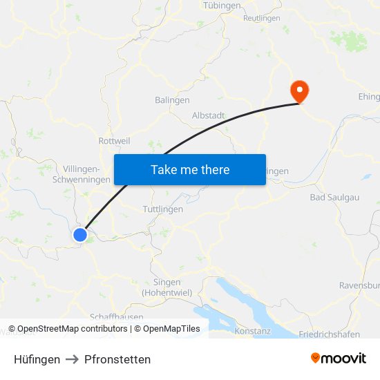 Hüfingen to Pfronstetten map